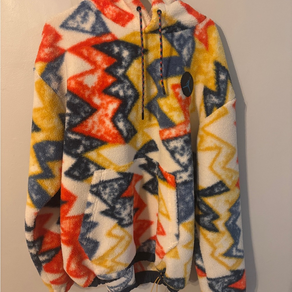 Fleece Pullover Hoodie in Multi-Color Geometric Print
